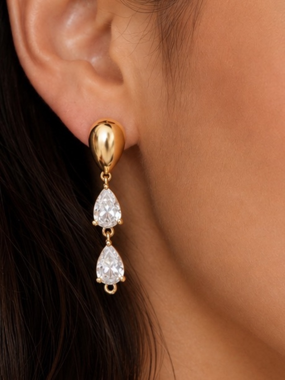 Gold CZ Pear Drop Earrings (4514)